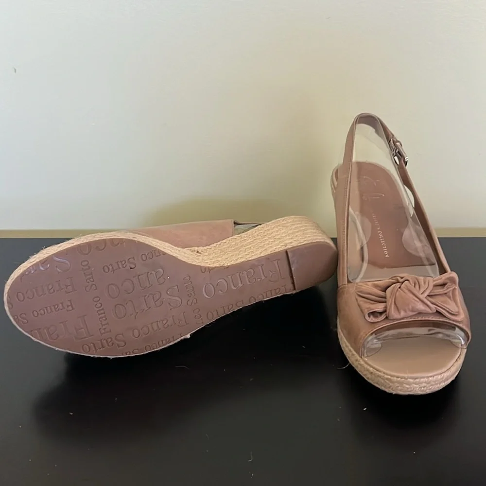 Franco Sarto Heels Womens Slingback Wedge Espadrille Bow Leather